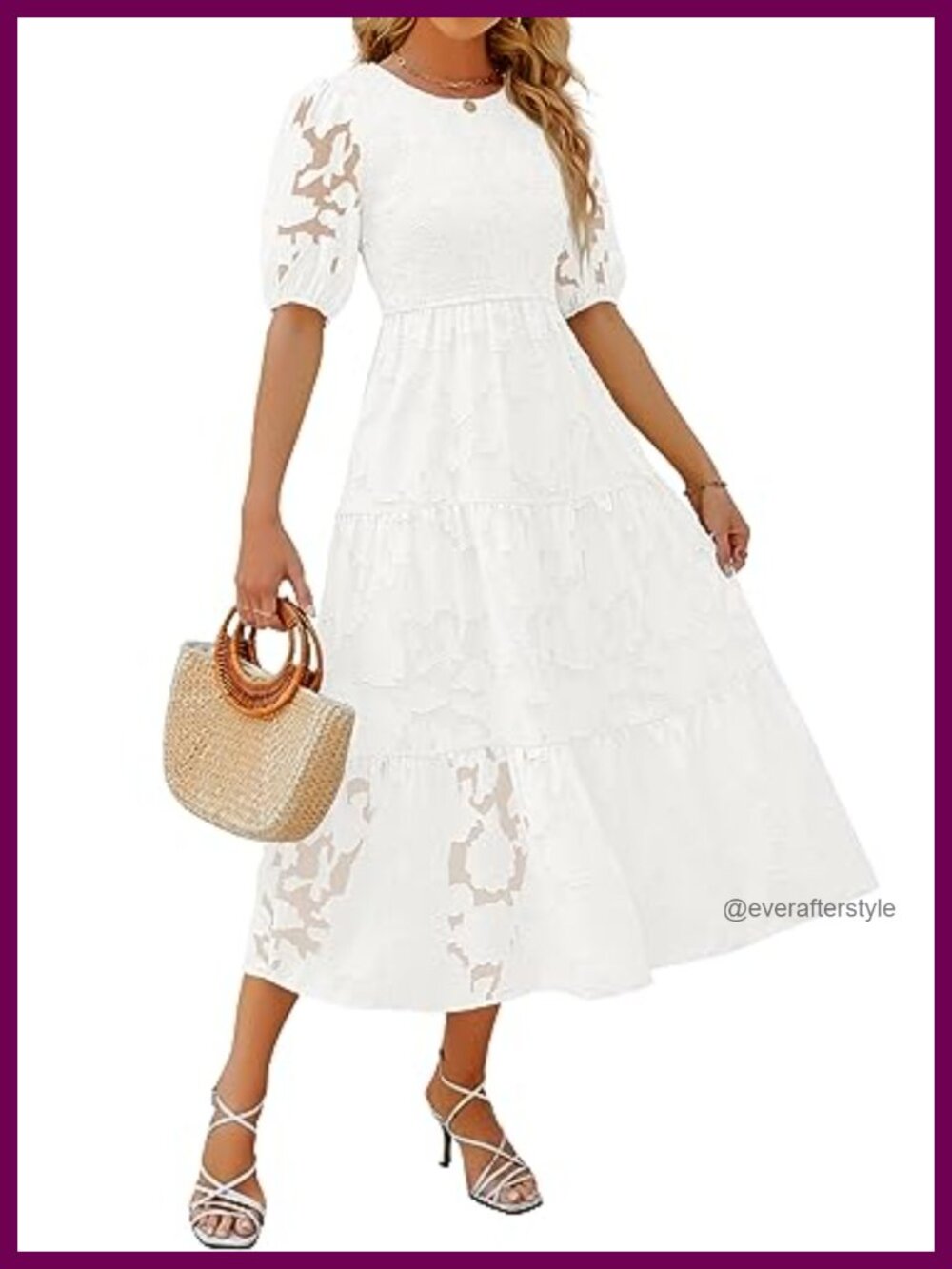 Women's Summer Puff Sleeve Floral Lace Maxi Dress Smocked Tiered